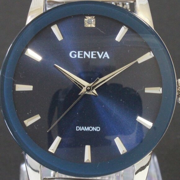 Geneva Men's Dress Watch Diamond At 12 Blue Dial Milanese Bracelet 42mm - Picture 13 of 13